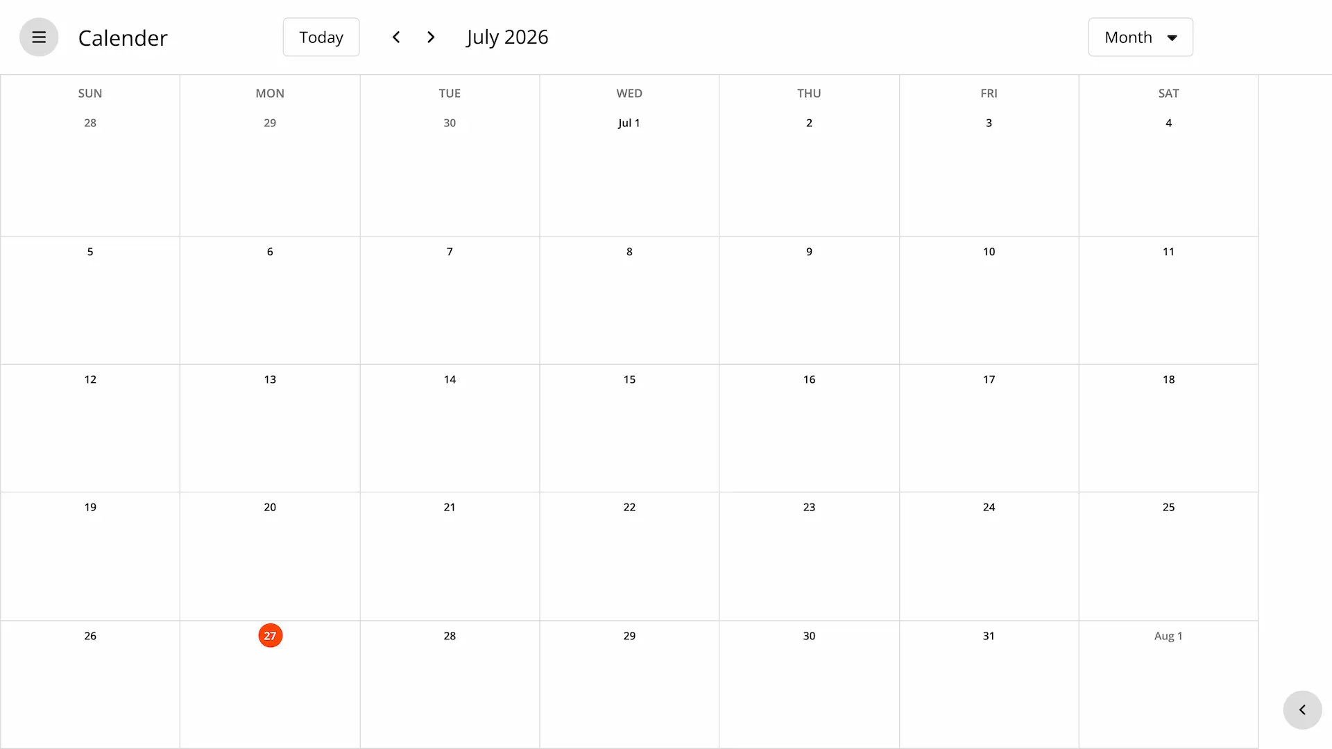 Calendar homepage